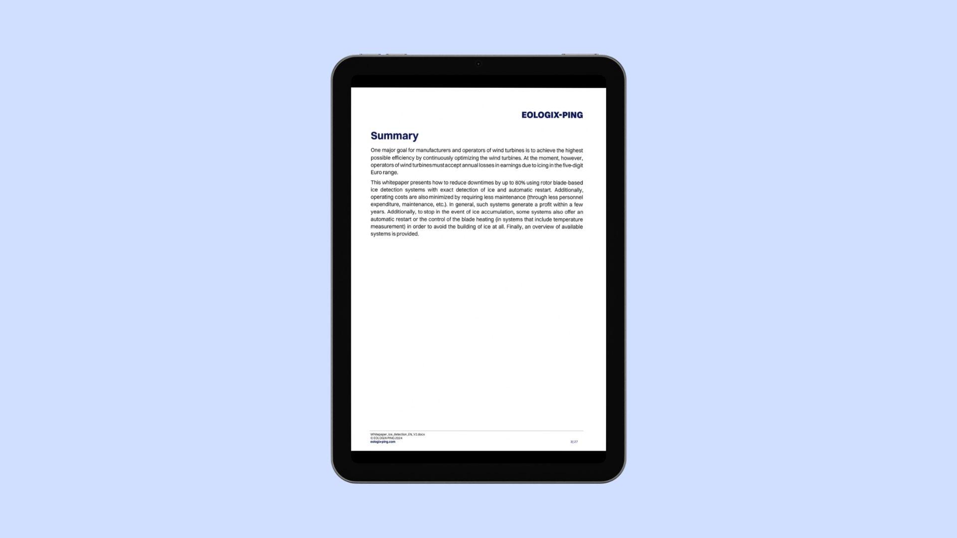 Summary of the whitepaper ice detection.