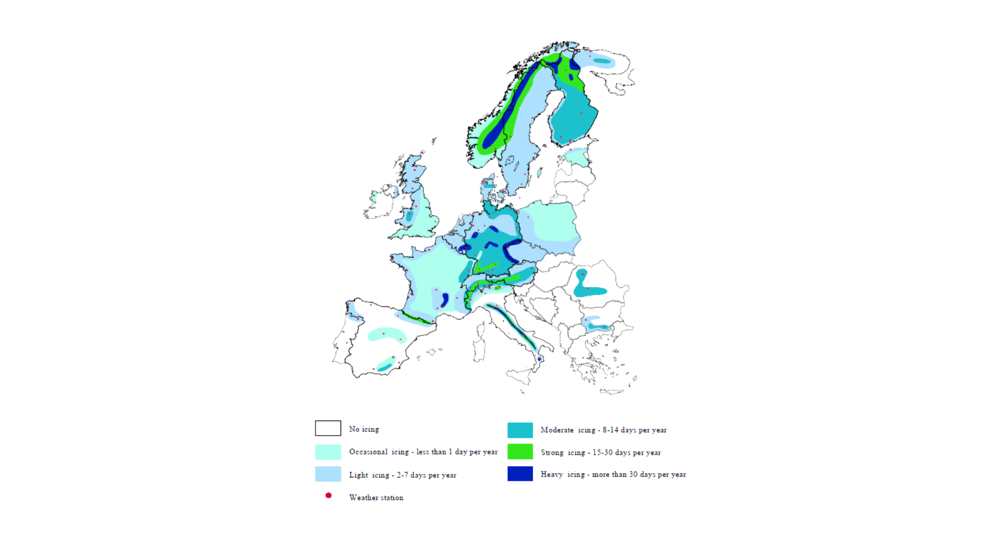 Cold climate map of Europe