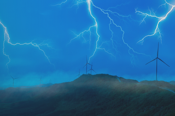 Lightning strikes on wind turbines.